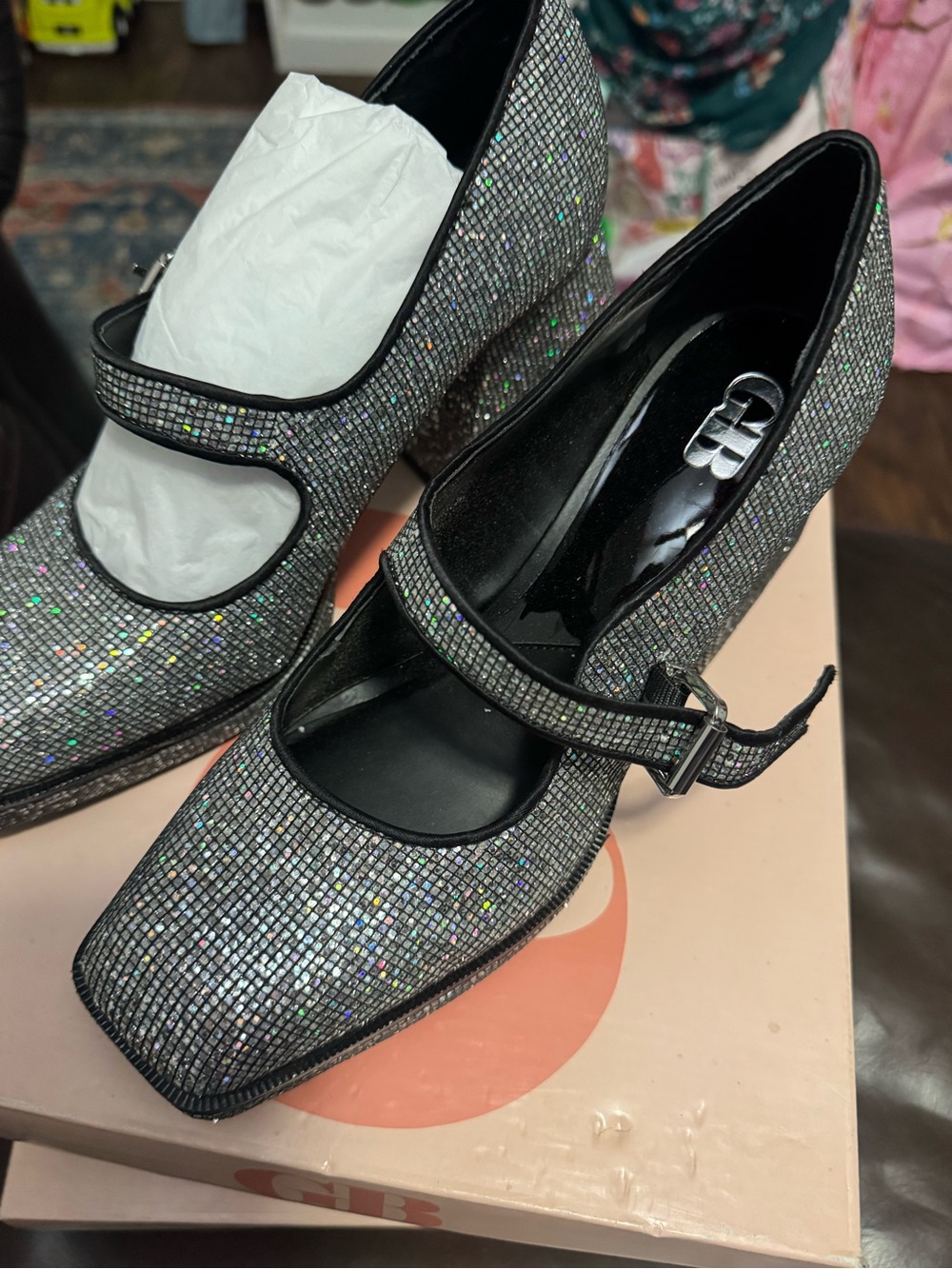 NIB Gianni Bini Sparkle Mary Jane Platform Heels - Silver - Picture 2 of 5
